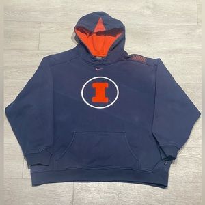 Vintage Nike Center Swoosh Hoodie University Of Illinois Blue Y2K Size XXL